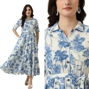 Women Digital Print Collar Neck Kurti with Belt | Stylish Belted Kurti for Women