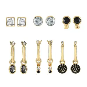 Accessorize London Women Gold Gemstone Studs and Hoop Earrings Set Of 6