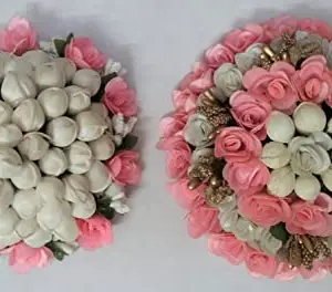 Ruchi Flower Bun Juda Maker Flower Gajra (Pack-02) Hair Accessory Set (Pink/White)
