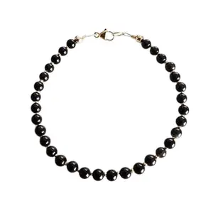 RRJEWELZ Black Onyx Bracelet for Men & Women – 4mm Round Smooth Black Beads – 7 inch adjustable with Silver Plated Clasp – Healing, Fashion, Gift, Spiritual, Yoga|LCBR_RR_01080