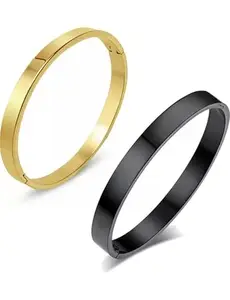 V FASHION JEWELLERY Adjustable Stylish Stainless Steel Gold -Black Plated Bracelet/Kada Women & Girls For Gift Combo