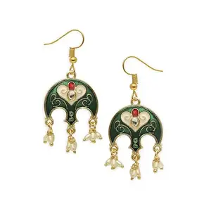 OOMPHelicious Jewellery Green Meenakari Small Ethnic Drop Earrings with Pearls For Women & Girls Stylish Latest (G-EHC200_CC1)