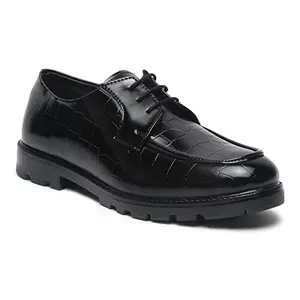 MUTAQINOTI Men's Midnight Black Faux Leather Shoe Gothic Platform Handmade Formal Textured Laceups British Style Shoes for Men Officewear (Size-10 UK) (PSCCJB_GE)