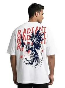 Okay Bhaiya Oversized T-Shirt for Men, Radiant Eagle Graphic Print, White, 240 GSM 100% Cotton, Drop Shoulder Streetwear