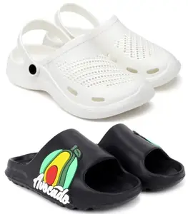Pampy Angel Combo Pack of 2 Slipper/Flip Flops/Slides/Clogs/Sandals with Adjustable Back Strap for Men,(Cl-500-White,Y-To-Avcdo-Black),6 (UK/India)