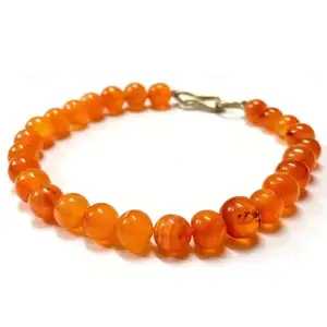 RRJEWELZ Carnelian Bracelet for Men & Women – 8mm Round Smooth Orange Beads – 7 inch with Silver Plated Clasp – Healing, Fashion, Gift, Spiritual, Yoga|LCBR_RR_01889