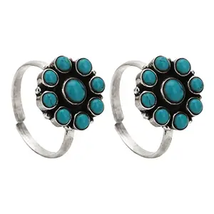 PEEN ZONE WE DELIVER THE ACTUAL JEWELRY Peenzone 925 Simple Yet Elegant Silver Turquoise Toe Rings (Leg Finger Rings) in Pure 92.5 Sterling Silver for Women | Toe Rings for Women and Girls | With Certificate of Authenticity and 925 Stamp | Chandi Bichiya