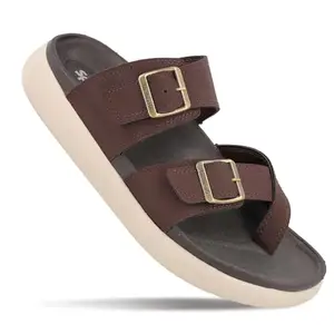WALKAROO Men's Slip-On Comfort Sandals with Adjustable Buckles - WC4483 Brown