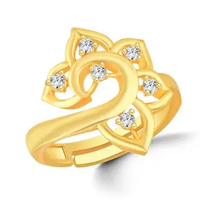 Cubic Zirconia Adjustable Golden Bloom Design Ring For Men And Women