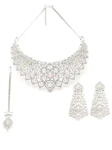Karatcart American Diamond Studed Pink Choker Necklace Set