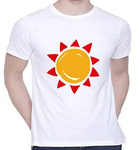 CreativiT Graphic Printed T-Shirt for Unisex Sun Color Tshirt | Casual Half Sleeve Round Neck T-Shirt | 100% Cotton | D00868-121_White_XX-Large