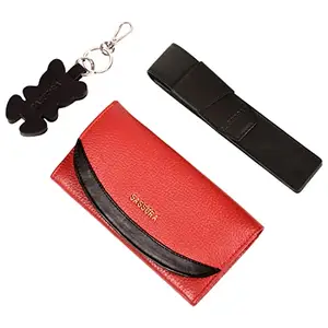 Sassora Genuine Premium Leather Women's Wallet, Keychain and Pencase Valentine's Combo Set (for her)