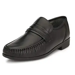 HITZ Men's Black Leather Slip-on Comfort Shoes - 7
