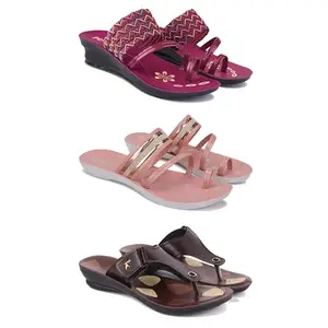 Women's Comfortable Sandal,Casual Lightweight Sandal for Everyday Wear for women's(GR-(COMBO-3)-1949-1944-1963-6)