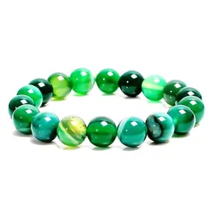 RRJEWELZ Natural Green Botswana Agate Round Shape Smooth Cut 10mm Beads 7.5 inch Stretchable Bracelet for Healing, Meditation, Prosperity, Good Luck | STBR_03754