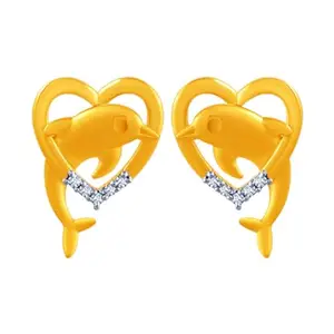 P.C. Chandra Jewellers P.C Chandra Jewellers BIS Hallmarked 14kt (585) Yellow Gold Heart Shape With Dolphin Studs Earrings For Women & Girls - 1.94 Grams
