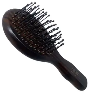 Scarlet Line Mirror Ebony Small Maple Wood Anti Static Oval Paddle Hair Brush with Matte Finish Wooden Handle n Back Side Mirror for Men n Women_Brown