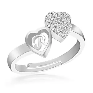 MEENAZ Jewellery Valentine Latest American Diamond Adjustable Love Heart Stylish Initial Letter Name Alphabet R Rings for Women Girls Girlfriend Couples Lovers Stylish Design -FR-M623