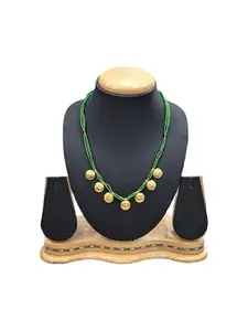 Rajasthan Enterprises Traditional Indian Pearl Beaded Necklace Set with Toned Pendant and Earrings Style_56