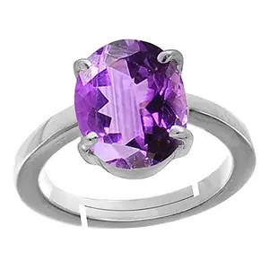 Parineeta Gems 7.25 Ratti 7.00 Carat Amethyst Purple Crystal Stone Silver Plated Adjustable Ring for Unheated Untreatet for Men And Women by Lab Certified