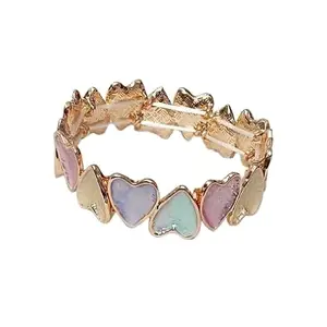 Trendy Multicolor Pastel Heart Gold-Plated Bracelet for Women and Girls