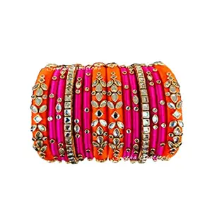 Blue jays hub Silk Thread Bangles New kundan Style pink Color Set of 14 for Women/Girls (pink, 2.4)