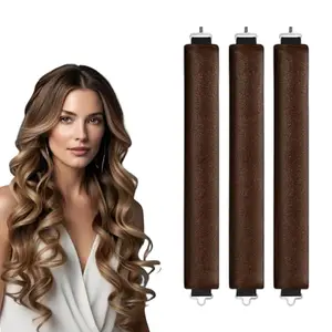 D-DIVINE Overnight Curls Heatless Hair Curler No Heat Satin Heatless Curling Rods Foam Sponge Hair Rollers for Short Long Hair to Sleep in Hair Care Styling Tools - Brown (Pack of 3)
