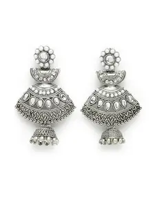 ADIVA Oxidised Silver-Plated Kundan Stone & Pearls Contemporary Traditional Jhumka Earrings Set for Women & Girls
