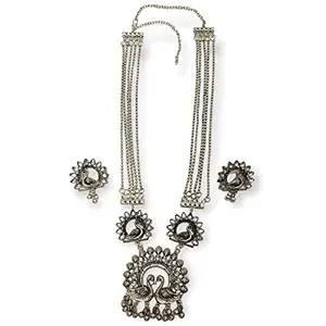 Total Fashion Latest Boho Trible Silver Oxidised Chain Pendant Necklace Jewellery Set Women for Girls