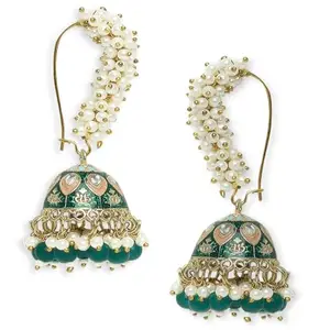 OOMPHelicious Jewellery Green Meenakari Jhumka Earrings - Kundan & Pearls Studded For Women & Girls Stylish Latest (EHC205_CC1)