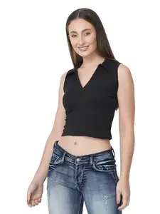 Dynamic Duo: Cotton Blend Crop Tops in Twin Sets Black