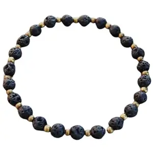 Lady Works Natural Black Lava 8mm Round Shape Smooth Cut Beads 7 Inch Stretchable Bracelet For Men & Women. Unisex Bracelet For Healing, Meditation, Prosperity, Gift & Luck|LW_BRST_01254_7.0