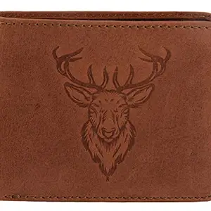 Karmanah Deer Embossed Vintage Leather Wallet with RFID Protection (Cognac)