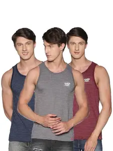 Force NXT Printed Gym Vest for Men Pack of 3 (Castle Rock, Maroon & Navy Blue) |Size- 2XL | Super Combed Cotton Gym Tank | Regular Fit, Scoop Neck Ganji | Breathable, Sleeveless Men's Sports & Yoga T-Shirt