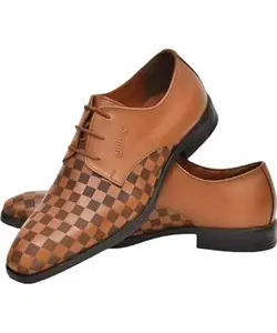 RED Arrow | Checked Round-Toe Lace-Up Brown Formal Shoes | UK 8