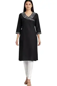 Women's South Cotton Embroidery Work Solid Long Kurti