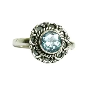 Aquamarine Floral Ring Calming, Mind healing and peace