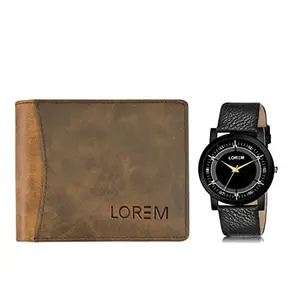 LOREM Combo of Men Watch & Artificial Leather Wallet-FZ-WL26-LR48