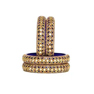 KOTTIAR CREATIONS ALL EYES ON YOUR HANDS Glass Kada Bangles Set of 4 – Stylish & Durable – Perfect for Women’s Ethnic Outfits (PK199_BLUE, 2.6)