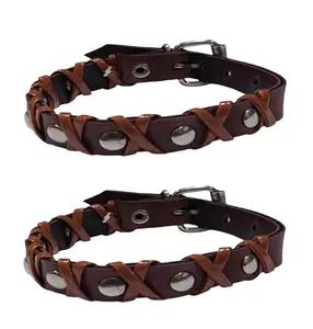 Brown Dot Strip Faux Leather Bracelet, 20 cm for Mens & Boys Pack of 2