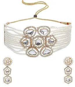 Shining Diva Fashion Latest Stylish Design Fancy Traditional Crystal Pearl Necklace Jewellery Set for Women (16054s)