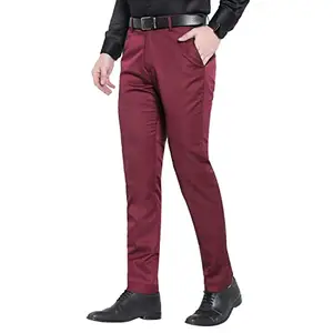 Men's Slim Fit Cotton Blend Dress Trousers, Formal Wear (in, Numeric, 40, Regular, Maroon)