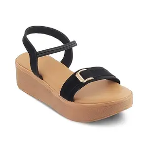 tresmode Caen Black and Comfortable Women's Platform Wedge Sandals - Vegan-Friendly, 2-inch Heel || Size (EU-40/UK-7/US-9)