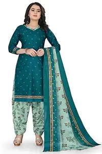 Rajnandini Women's Teal Green Cotton Printed Unstitched Salwar Suit Material (JOPLVSM4269)