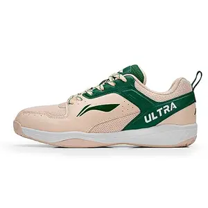 Li-Ning Ultra Speed Non-Marking Badminton Shoe|Indoor Sports|Stability Heel, Prototypical Sole, Lightweight Shoe (Novelle Peach/Green,UK 9)