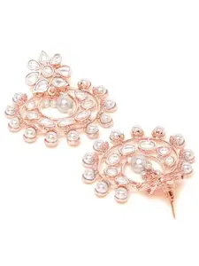 Karatcart Rose Gold Plated Pearl and Kundan Studded Drop Earrings for Women