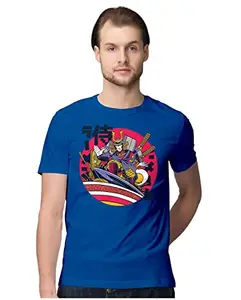 ALLEN BLACK Men's Regular Fit T-Shirt Surfing Ramen Samurai - Bushido Style 100% Cotton T-Shirt Royal Blue_SURFSAMEN-Royal Blue 3XL Men Round_