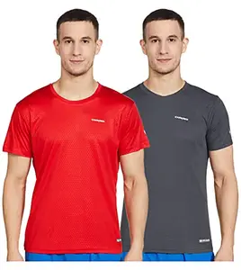 Charged Energy-004 Interlock Knit Hexagon Emboss Round Neck Sports T-Shirt Red Size Large And Charged Pulse-006 Checker Knitt Round Neck Sports T-Shirt Graphite Size Large