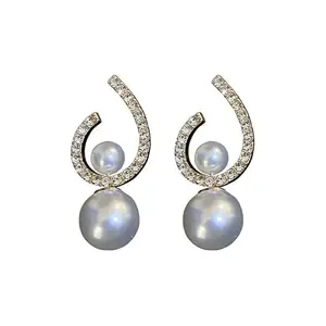 Vembley 3 in 1 Drop Pearl Earrings C-Shaped Circle Dangle Earrings for Women Girls