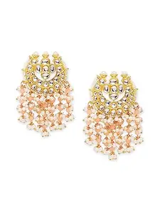 OOMPHelicious Jewellery Peach Pink & Gold Jadau Kundan Ethnic Drop Earrings For Women & Girls Stylish Latest (EHC105_CC10)